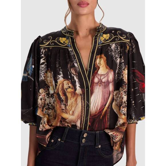 NEW ALICE + OLIVIA cora button down blouse in multi - Picture 2 of 5